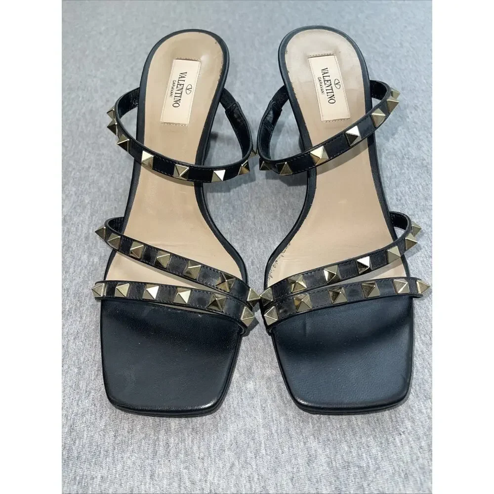 Valentino Sandals Womens US 10 (EU 40) Black‎ Rockstud Wedge Made In Italy